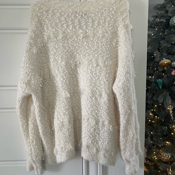 POL V-neck Teddy Pullover Sweater Soft In Ivory Womens Size Large Anthropologie - Picture 5 of 9